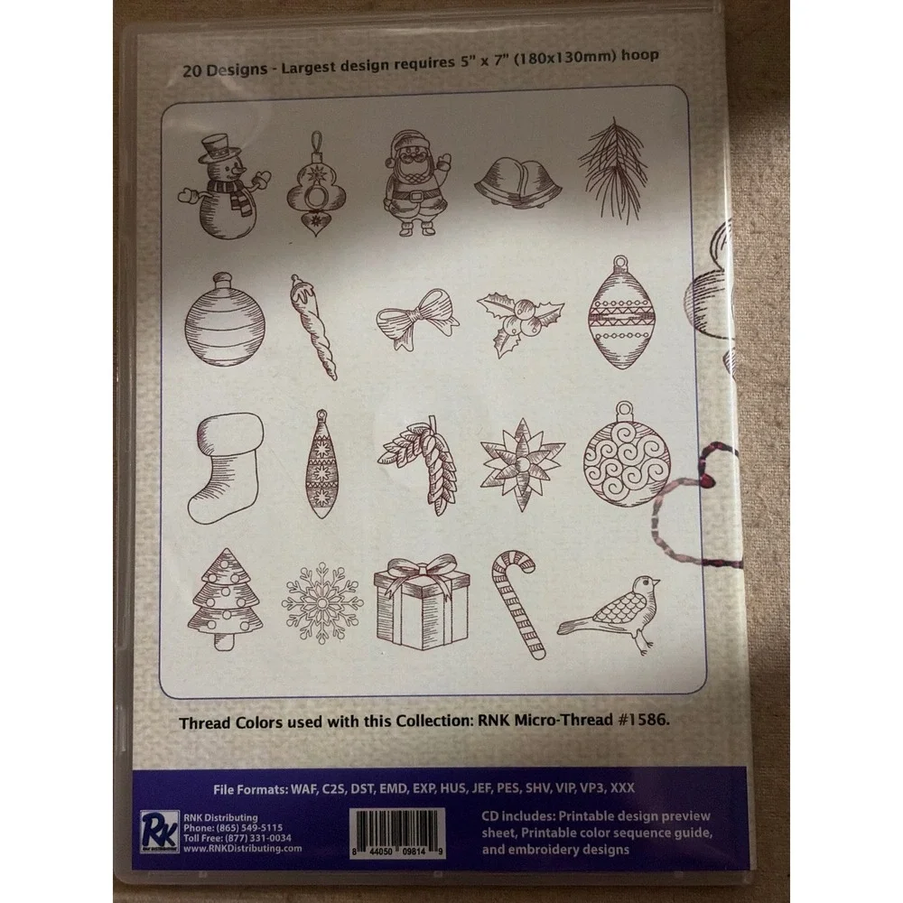 RNK Micro Thread Christmas Collection 2 Machine Embroidery Designs 20 Designs CD
